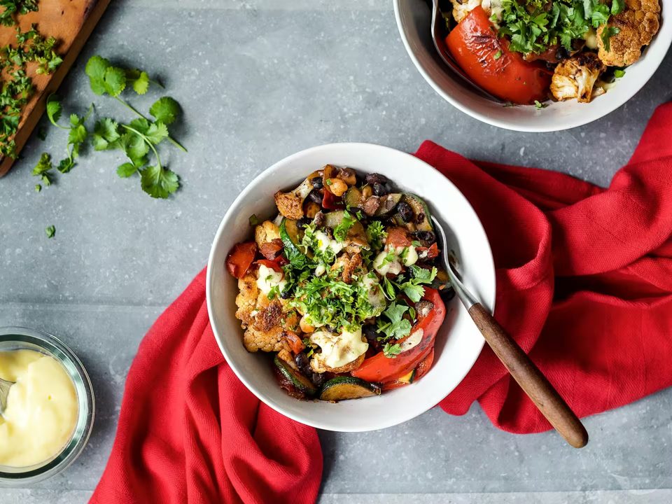 Aioli and Black Bean Tostadas with Bell Pepper and Cabbage