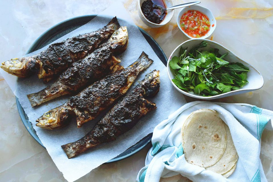 Lubina negra con salsa de Scotch Bonnet