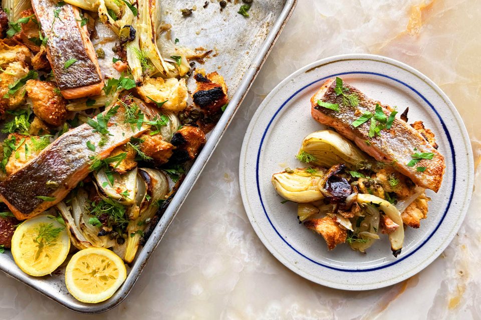 Forel met ouzo en sesambrood