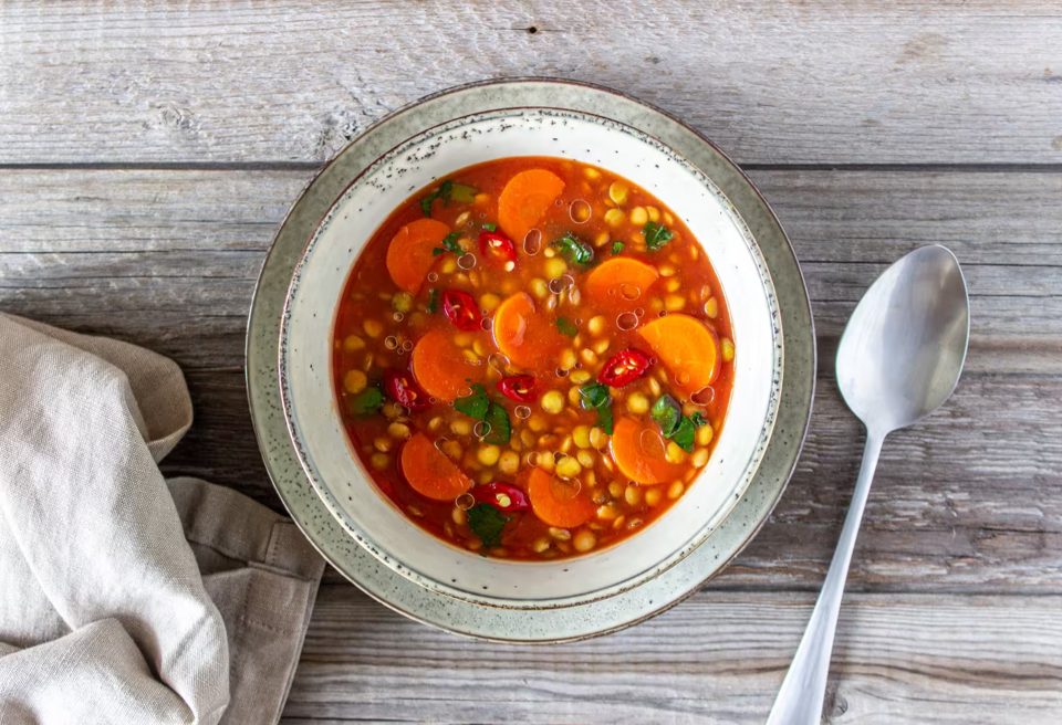 German Lentil Soup with Carrots and Red Chili Pepper