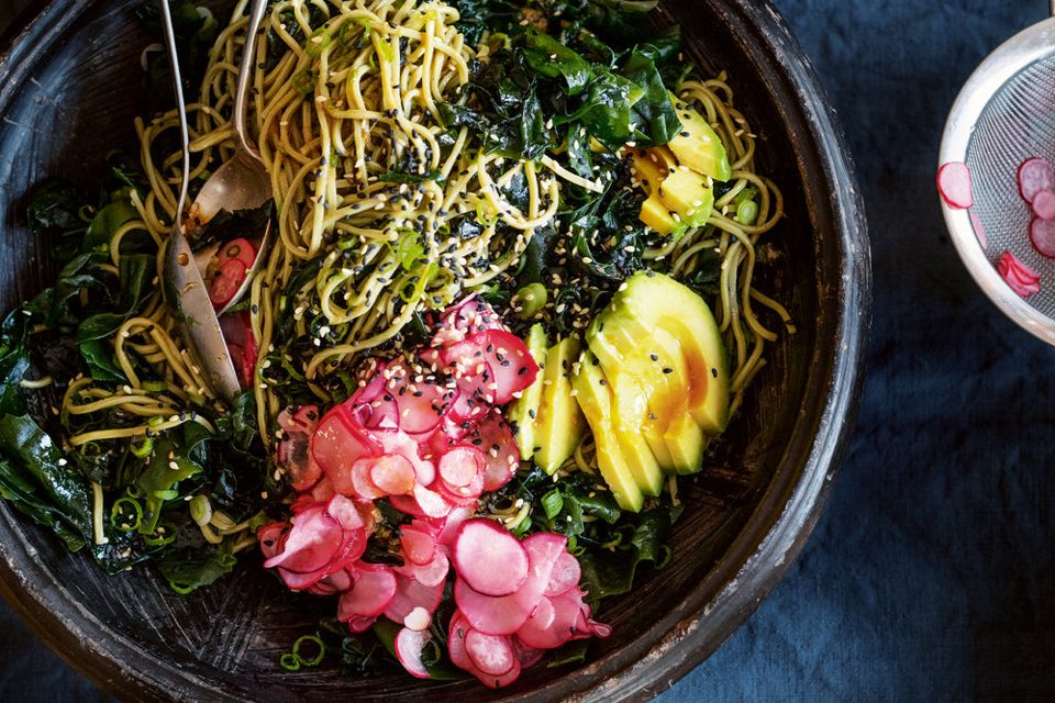 Green tea noodles with lemon soy dressing
