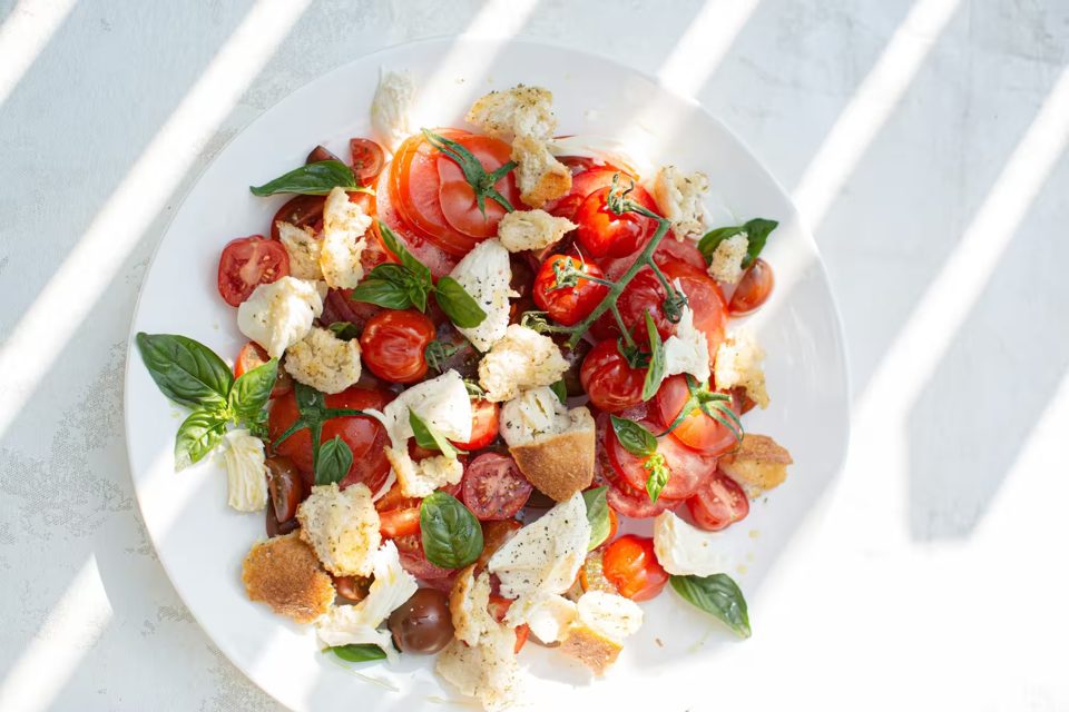 Heirloom Tomato and Green Leaf Panzanella Salad