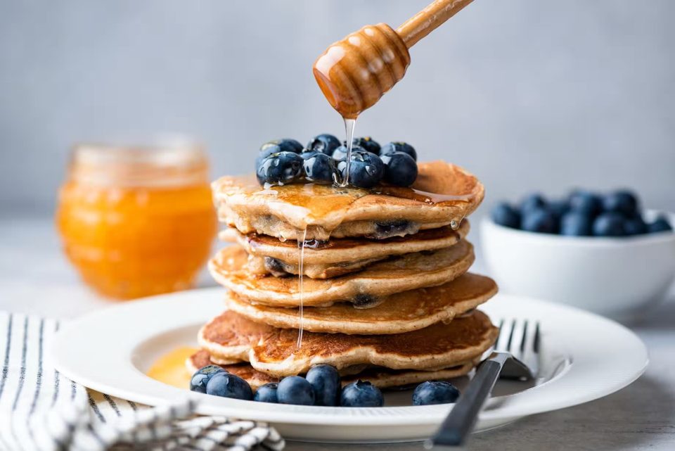 Homemade Oat Pancakes with Blueberries