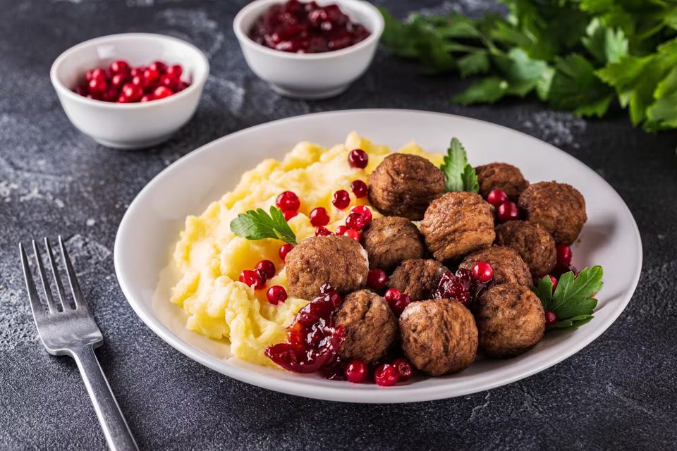 Lamb Meatballs with Potatoes, Cranberries, Yogurt, and Mint