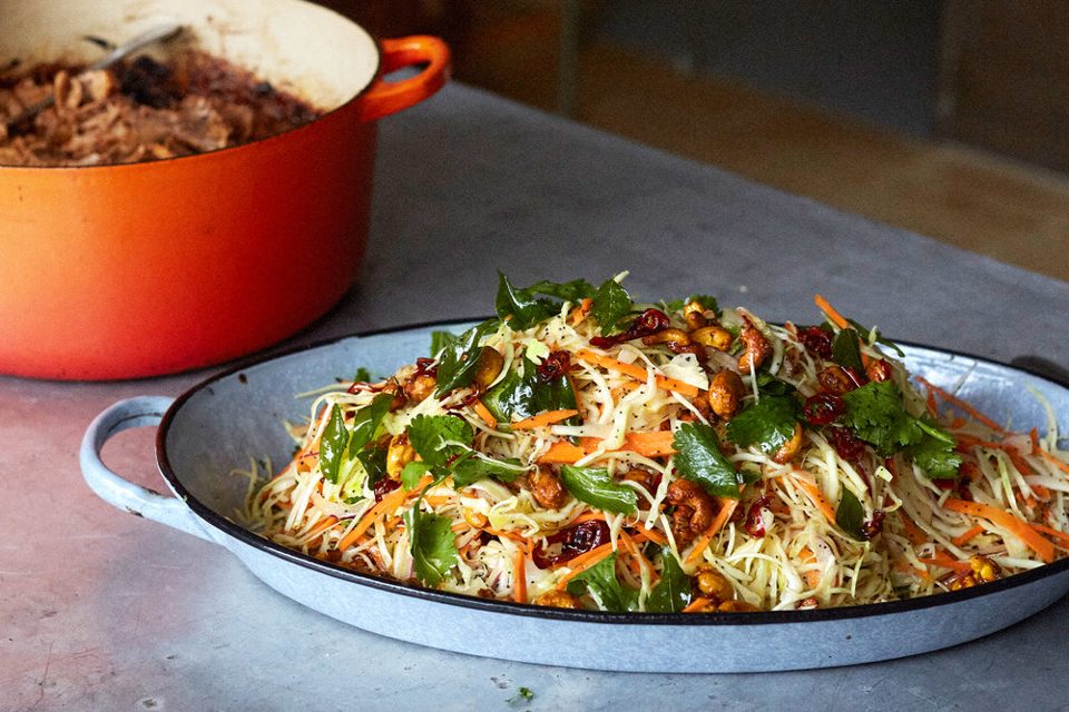 Ensalada de lima y semillas de amapola con aceite de hoja de curry