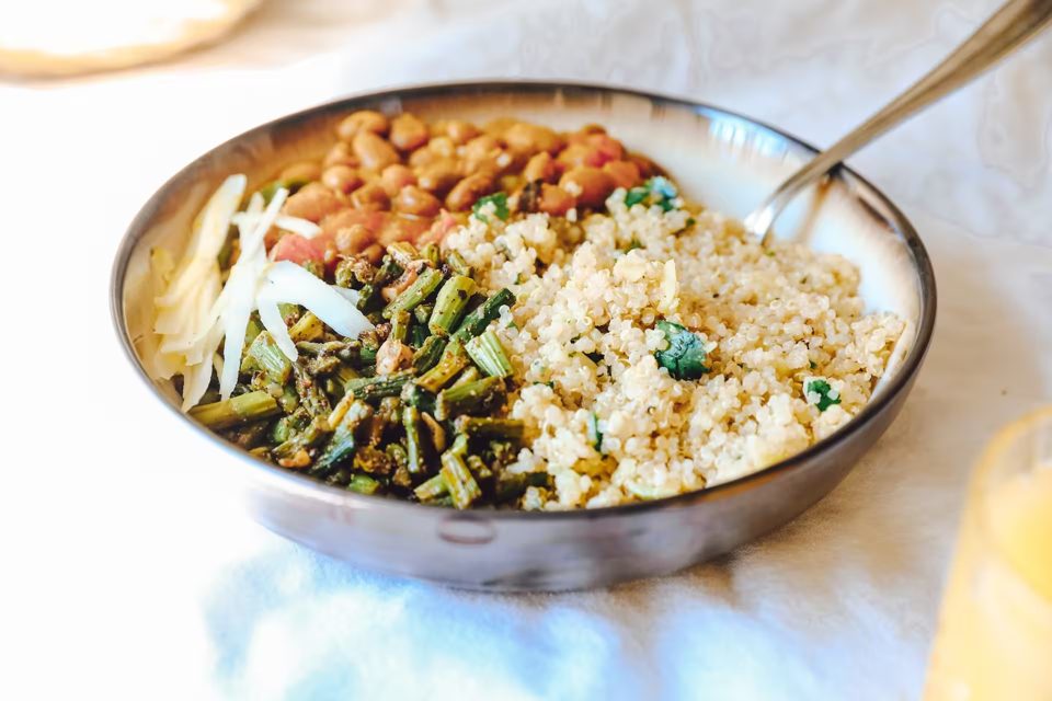 Quinoa and Pinto Bean Bowl with Fresh Asparagus