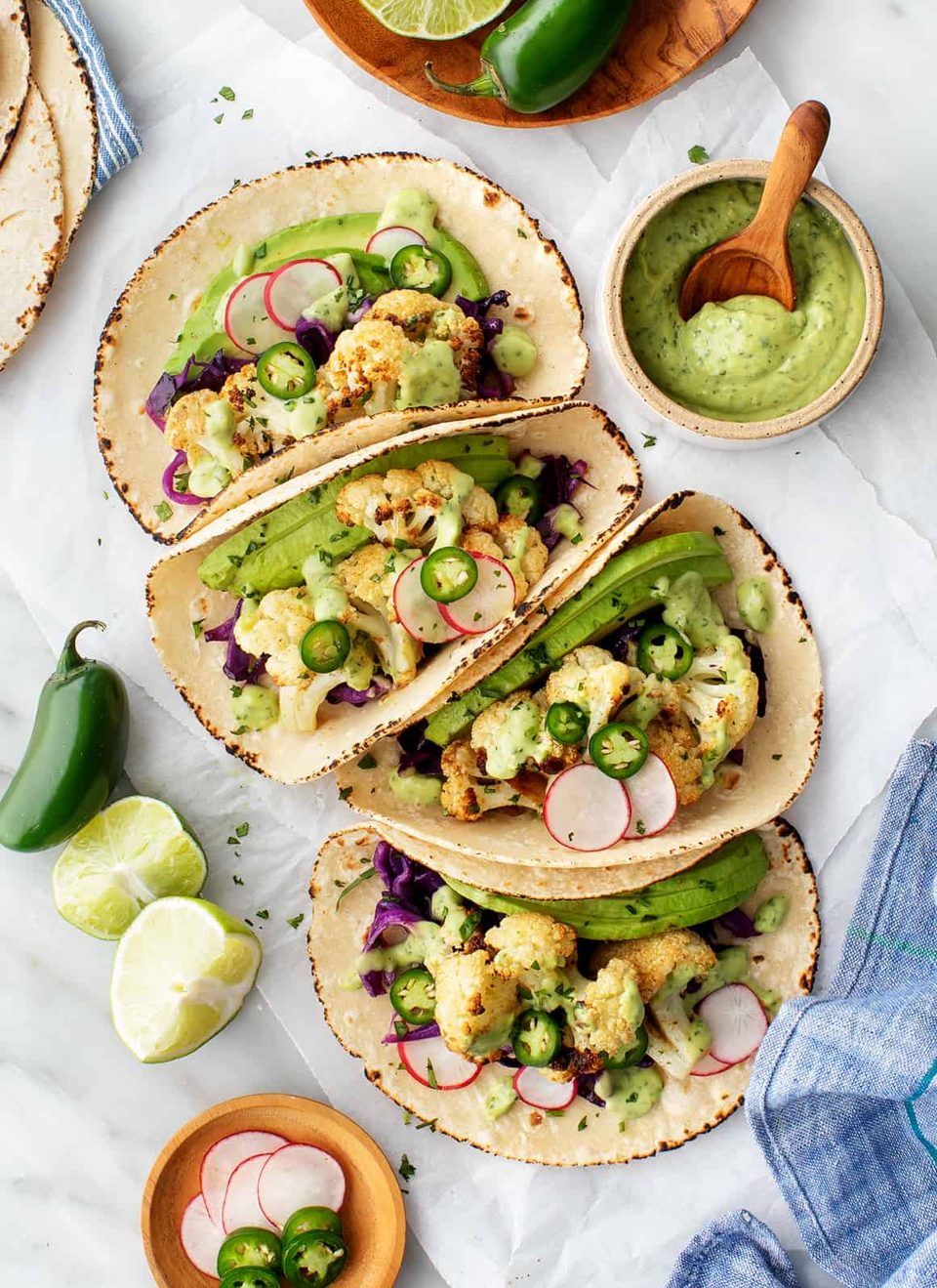 Taco's van geroosterde bloemkool