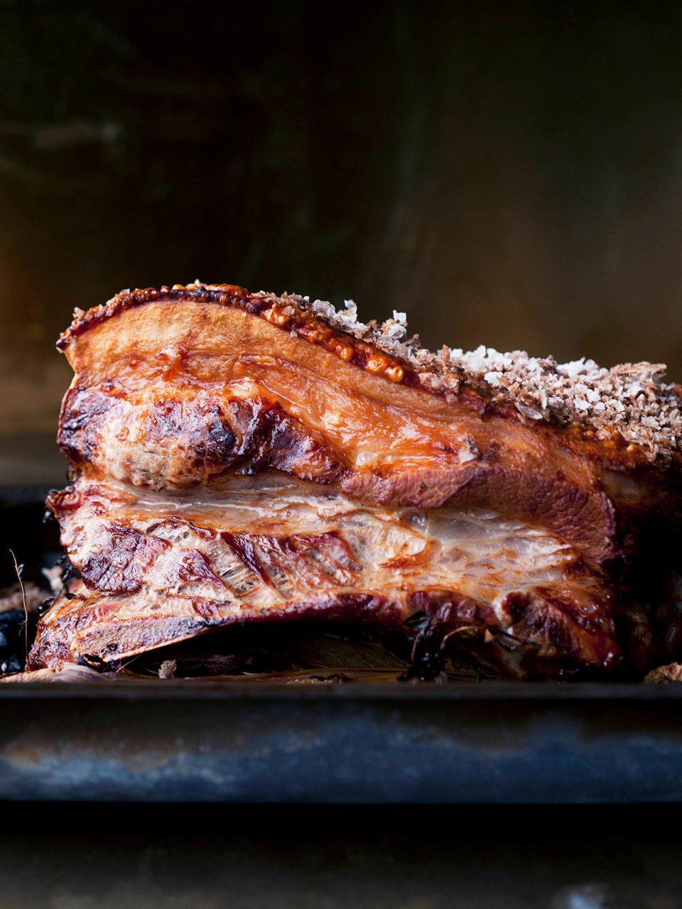 Roasted pork belly with butternut squash and apple walnut salsa