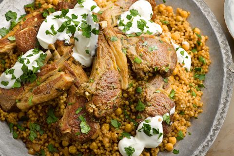 Braised lamb with maftoul and chickpeas