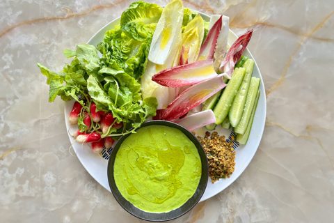 Coconut and Tahini Green Goddess with Sunflower Seed Dukkah