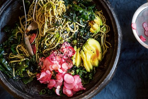 Green tea noodles with lemon soy dressing