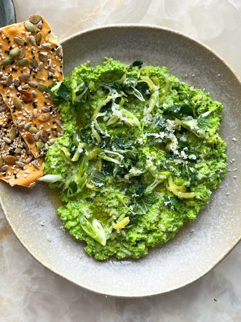 Pea and horseradish dip with pickled ginger