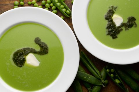 Pea and Leek Soup with Basil Oil