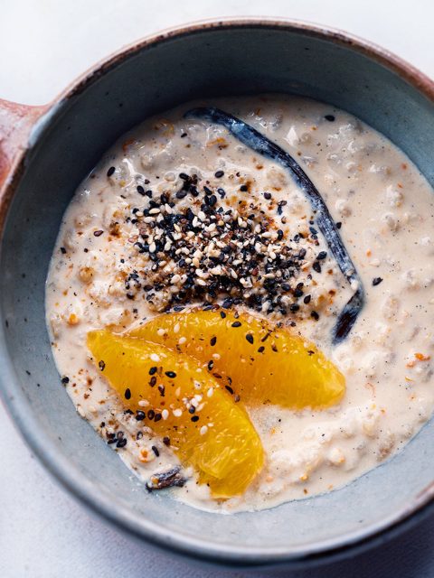 Pot barley orange and sesame pudding
