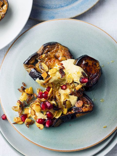 Roasted aubergine with curried yoghurt
