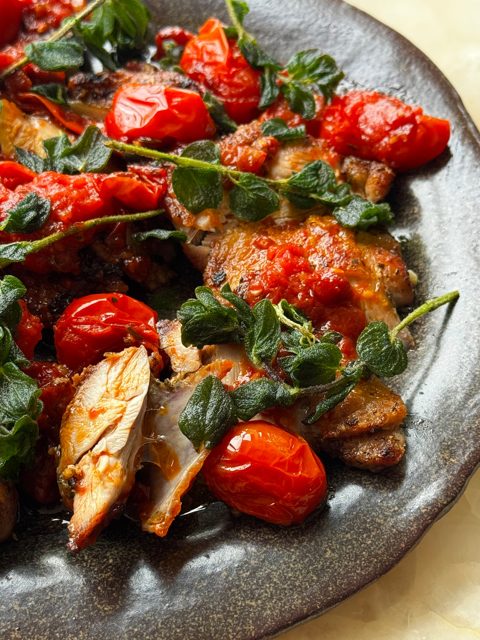 Roman fried chicken with tomatoes and crisp oregano