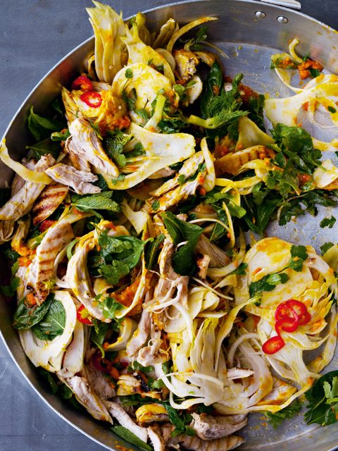 Saffron chicken and herb salad