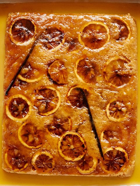 Upside-down lemon, maple and vanilla pudding with lemon-maple butter